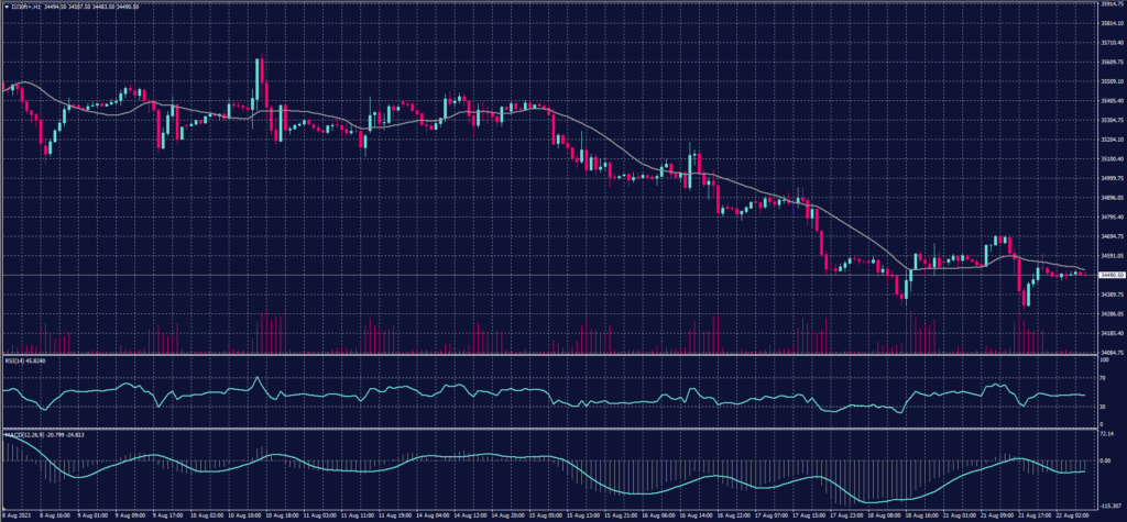 Dow Jones Index graph candle for 22 August 2023